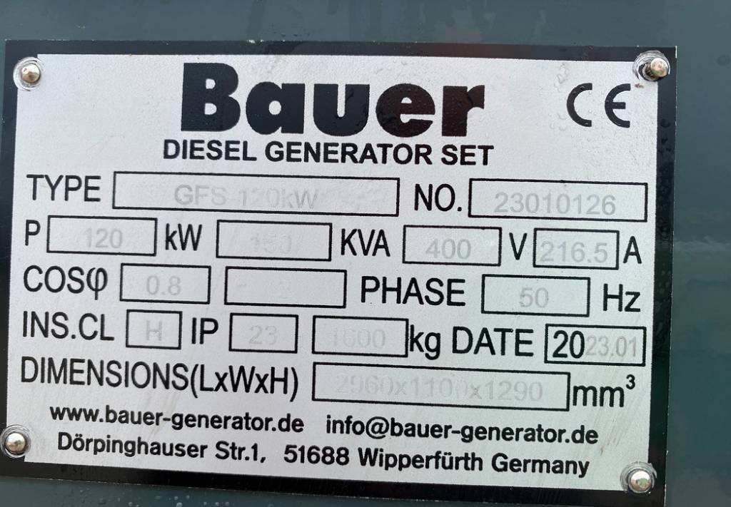Generador industriale Bauer GFS-120KW ATS 150KVA Diesel Generator 400/230V NEW: foto 10