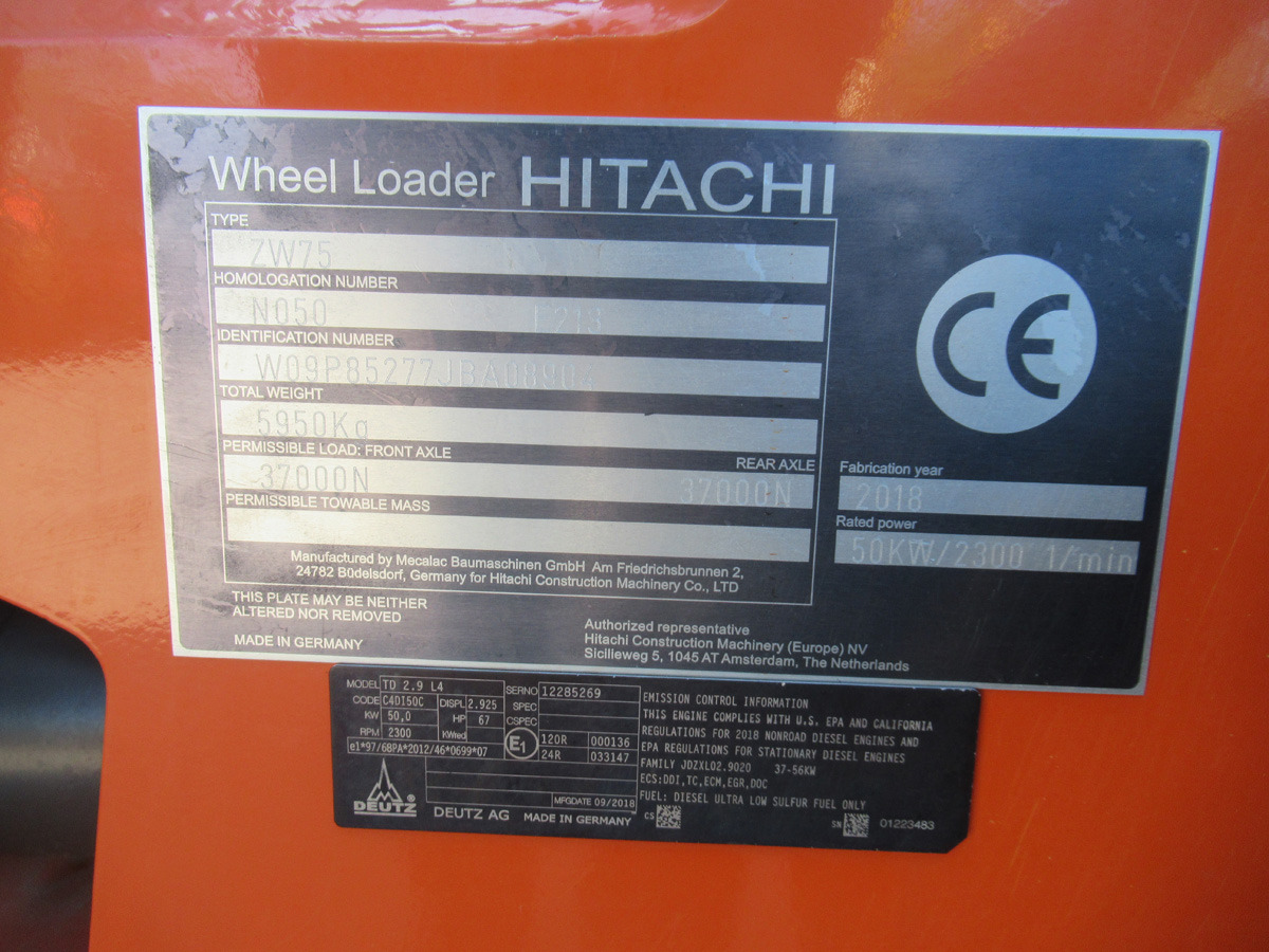 Cargadora de ruedas Hitachi ZW75 Schaufel Gabel EPA Sticker: foto 6