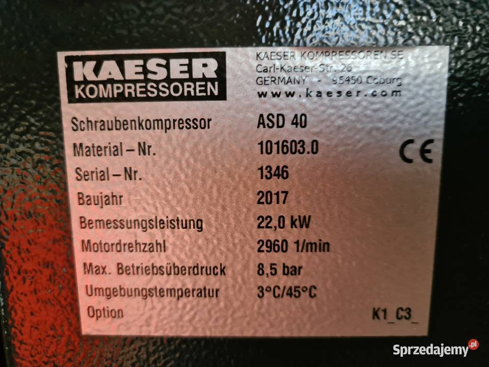 Compresor de aire Kompresor śrubowy KAESER ASD 40 22kw 2017r: foto 6