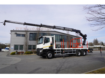Camión forestal, Camión grúa para transporte de madera RENAULT C430 / HIAB 244 EP-5 HIDUO crane 8400 kg 15 m / Platform with stanchions: foto 5
