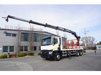 Camión forestal, Camión grúa para transporte de madera RENAULT C430 / HIAB 244 EP-5 HIDUO crane 8400 kg 15 m / Platform with stanchions: foto 2