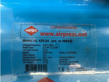 Compresor de aire nuevo Airpress HL 425-24 Elektrische Zuigercompressor 3 PK 392 L / min 8 Bar Overstock New !: foto 3