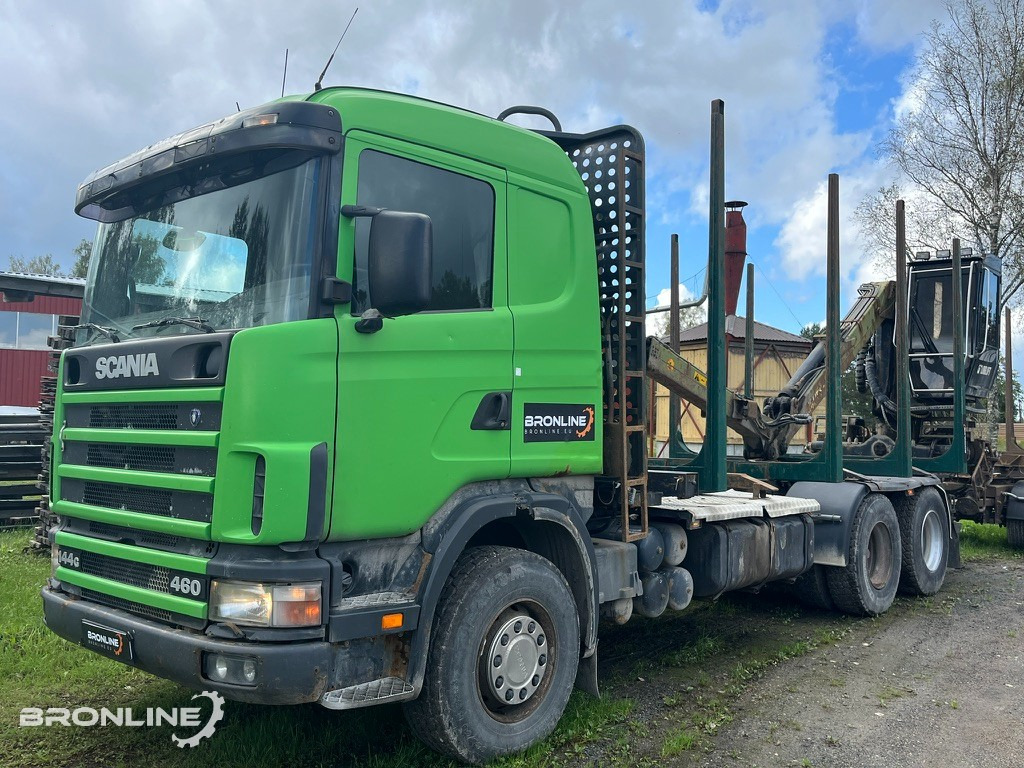 2001 Scania R144 6x4 Loglift + 1997 Närko TP3-RT-280 - Camión forestal, Camión grúa: foto 1 2001 Scania R144 6x4 Loglift + 1997 Närko TP3-RT-280 - Camión forestal, Camión grúa: foto 1