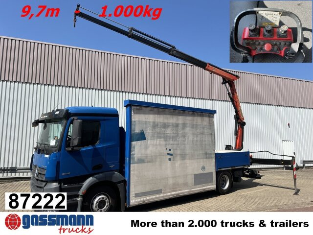 Mercedes-Benz Antos 1836 L 4x2, Glastransporter, Heckkran - Camión caja abierta, Camión grúa: foto 1 Mercedes-Benz Antos 1836 L 4x2, Glastransporter, Heckkran - Camión caja abierta, Camión grúa: foto 1