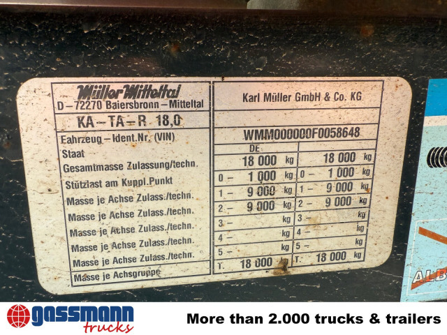 Müller-Mitteltal KA-TA-R 18.0, Alu-Bordwände, ca. 10m³ - Remolque volquete: foto 2 Müller-Mitteltal KA-TA-R 18.0, Alu-Bordwände, ca. 10m³ - Remolque volquete: foto 2