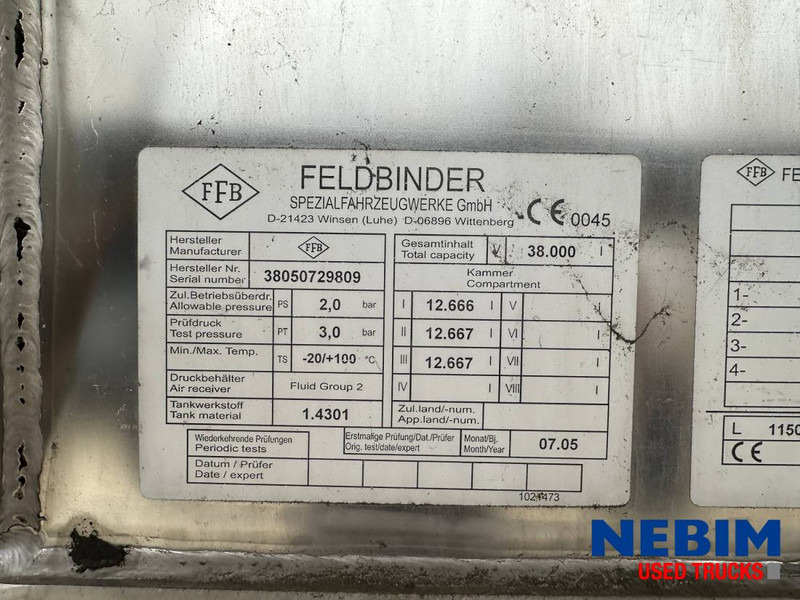 Feldbinder TSA 38.3 - 38.000Ltr - CIP LINES - Semirremolque cisterna: foto 4 Feldbinder TSA 38.3 - 38.000Ltr - CIP LINES - Semirremolque cisterna: foto 4