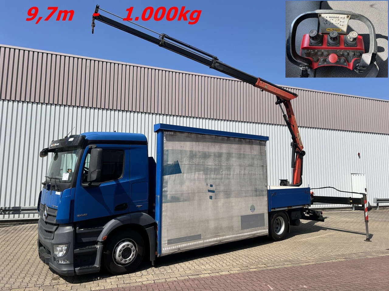 Mercedes-Benz Antos 1836 L 4x2 Antos 1836 L 4x2, Glastransporter, Heckkran Palfinger Pk 12002-EH, Funk - Camión grúa: foto 1 Mercedes-Benz Antos 1836 L 4x2 Antos 1836 L 4x2, Glastransporter, Heckkran Palfinger Pk 12002-EH, Funk - Camión grúa: foto 1