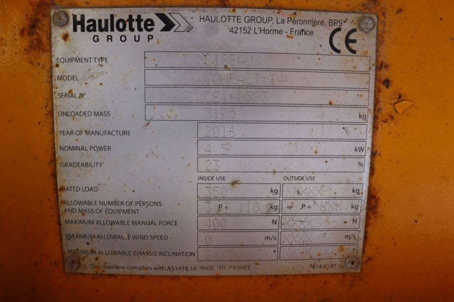Leasing para Haulotte Compact 14 Electric, 14m Working Height, 350kg Cap  Haulotte Compact 14 Electric, 14m Working Height, 350kg Cap: foto 6
