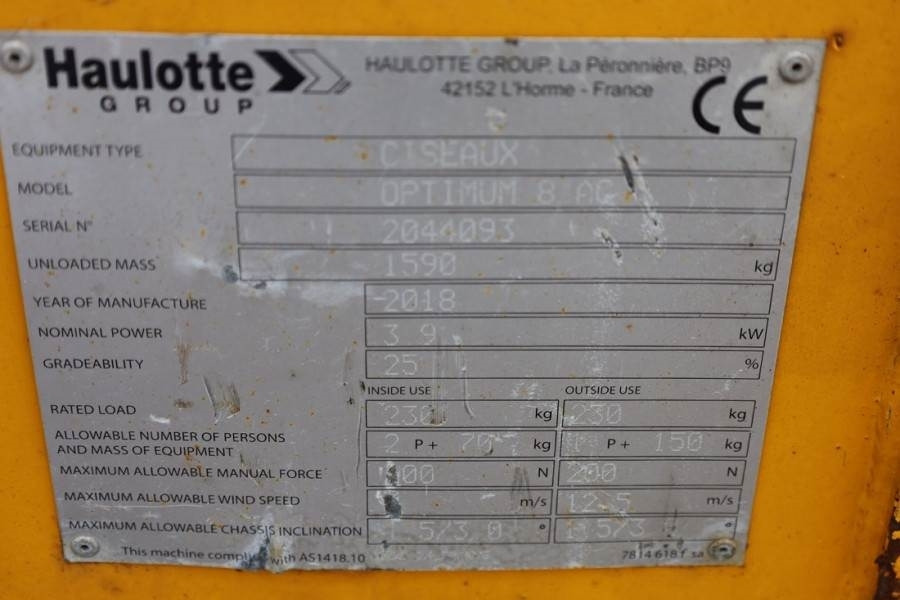 Plataforma de tijeras Haulotte Optimum 8AC Electric, 7.77m Working Height, 230kg: foto 6