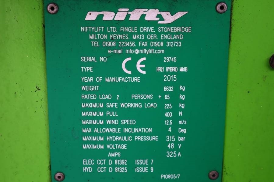 Plataforma articulada Niftylift HR21 HYBRIDE Hybrid, 4x4 Drive, 21m Working Height: foto 6