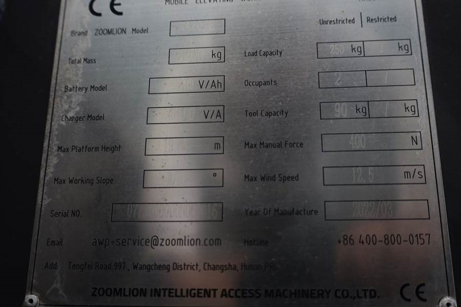 Plataforma articulada Zoomlion ZA20JE Fully Electric Lithium-Powered, 4x4 Rough T: foto 7