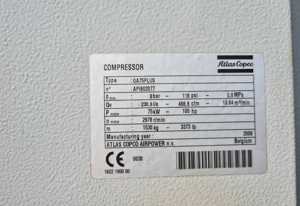 Kompresor śrubowy ATLAS COPCO GA 75 + - Compresor de aire: foto 5 Kompresor śrubowy ATLAS COPCO GA 75 + - Compresor de aire: foto 5