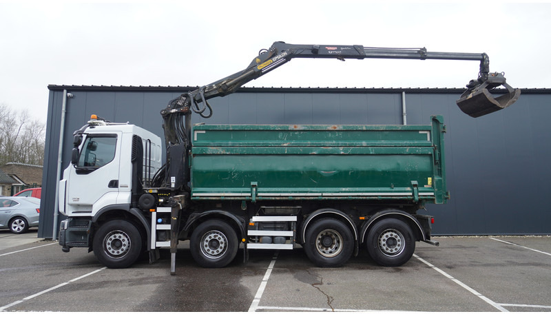 Renault PREMIUM 380 DXI 8X2/6 2 SIDE TIPPER WITH PLFINGER Q 170 Z CRANE.278.200KM - Camión grúa: foto 1 Renault PREMIUM 380 DXI 8X2/6 2 SIDE TIPPER WITH PLFINGER Q 170 Z CRANE.278.200KM - Camión grúa: foto 1