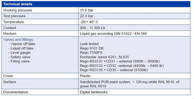 De Visser Propaan/Butaan LPG tank 9100 L gastank Propaan/Butaan LPG tank 9100 L (4,55 ton) Gastank Ø 1250 including tank fittings ID 11.10 L: 7790mm, 1350kg option of heating spiral - Depósito de combustible para Camión: foto 5 De Visser Propaan/Butaan LPG tank 9100 L gastank Propaan/Butaan LPG tank 9100 L (4,55 ton) Gastank Ø 1250 including tank fittings ID 11.10 L: 7790mm, 1350kg option of heating spiral - Depósito de combustible para Camión: foto 5