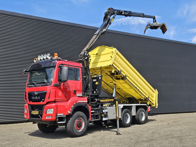 MAN TGS 33.480 6x6 / PALFINGER Z CRANE / 2 SIDE TIPPER - Camión volquete, Camión grúa: foto 1 MAN TGS 33.480 6x6 / PALFINGER Z CRANE / 2 SIDE TIPPER - Camión volquete, Camión grúa: foto 1