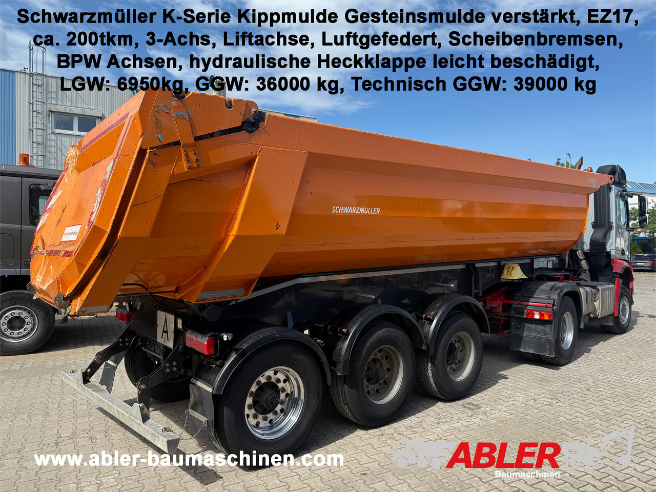 Schwarzmüller Kippauflieger Gesteinsmulde verstärkt Liftachse - Semirremolque volquete: foto 1 Schwarzmüller Kippauflieger Gesteinsmulde verstärkt Liftachse - Semirremolque volquete: foto 1