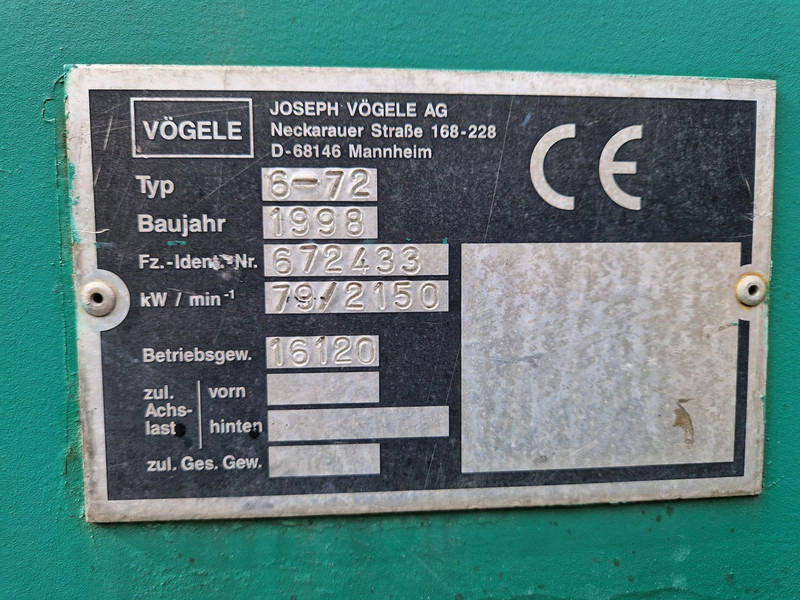 Vögele Super 1600 - Pavimentadora de asfalto: foto 5 Vögele Super 1600 - Pavimentadora de asfalto: foto 5