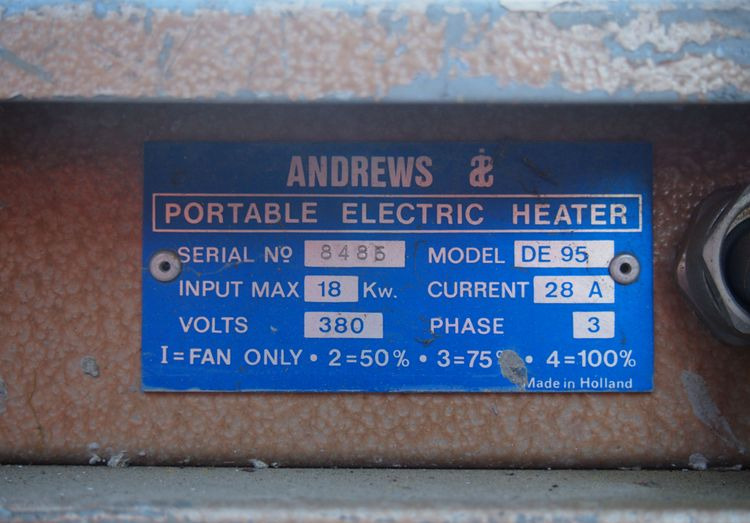 Nagrzewnica Mp DE95 2010 Nagrzewnica elektryczna 18KW ANDREWS DE95 - Calefactor de construcción: foto 2 Nagrzewnica Mp DE95 2010 Nagrzewnica elektryczna 18KW ANDREWS DE95 - Calefactor de construcción: foto 2