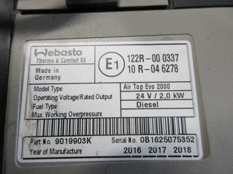 Volvo 9019903 23440197 //STANDKACHEL WEBASTO AIR TOP EVO 2000 EURO 6 FH - Sistema eléctrico para Camión: foto 5 Volvo 9019903 23440197 //STANDKACHEL WEBASTO AIR TOP EVO 2000 EURO 6 FH - Sistema eléctrico para Camión: foto 5