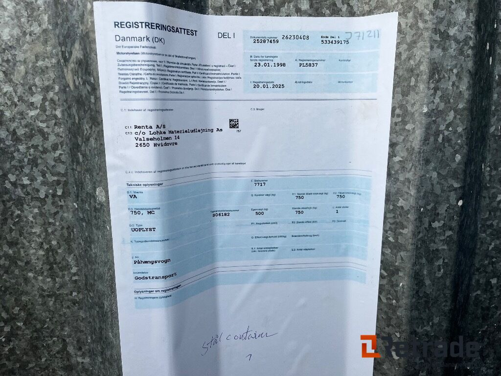 Biltrailer Variant Påhængsvogn/trailer VA 750 MC - Remolque de coche: foto 5 Biltrailer Variant Påhængsvogn/trailer VA 750 MC - Remolque de coche: foto 5