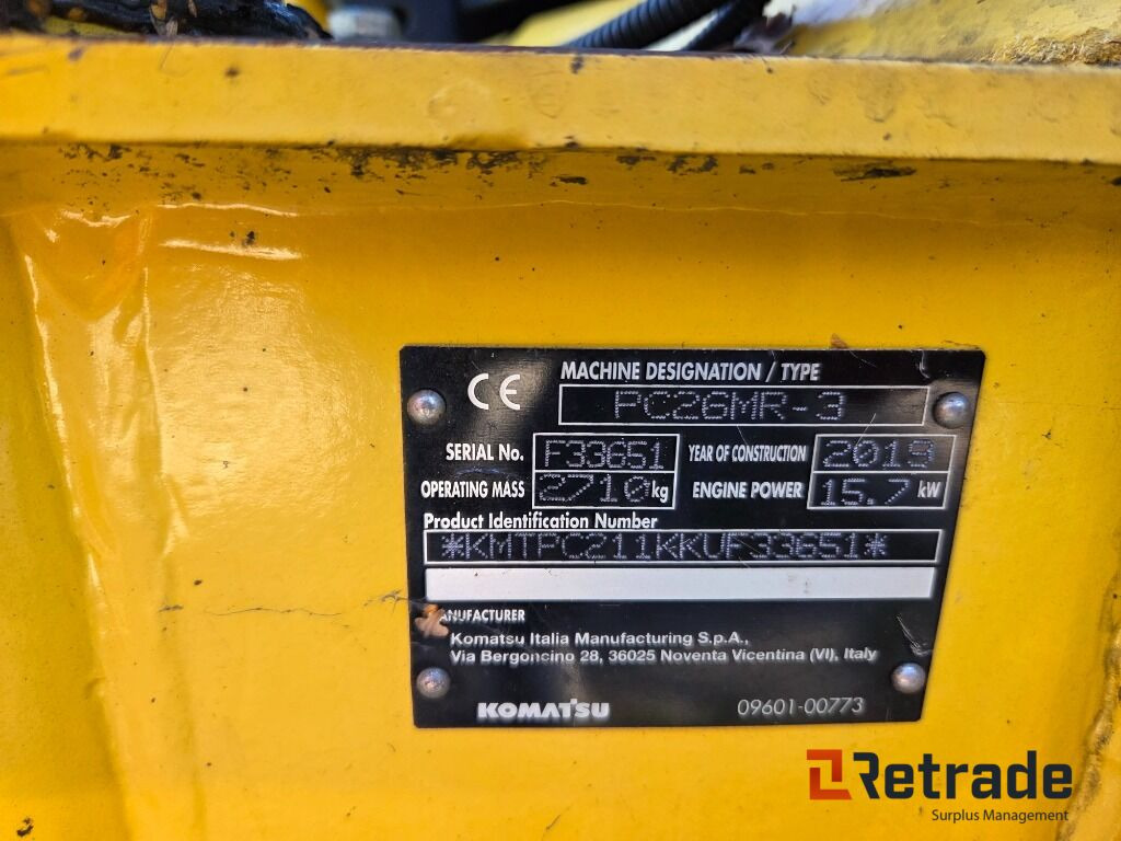 Maquinaria de construcción Komatsu PC26MR-3 – 2019-modell minigraver: foto 14