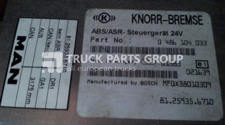 MAN L2000, ASR - CI12 EBS, ABS control unit, 81259356710, 0486104033 control unit - Unidad de control para Camión: foto 1 MAN L2000, ASR - CI12 EBS, ABS control unit, 81259356710, 0486104033 control unit - Unidad de control para Camión: foto 1
