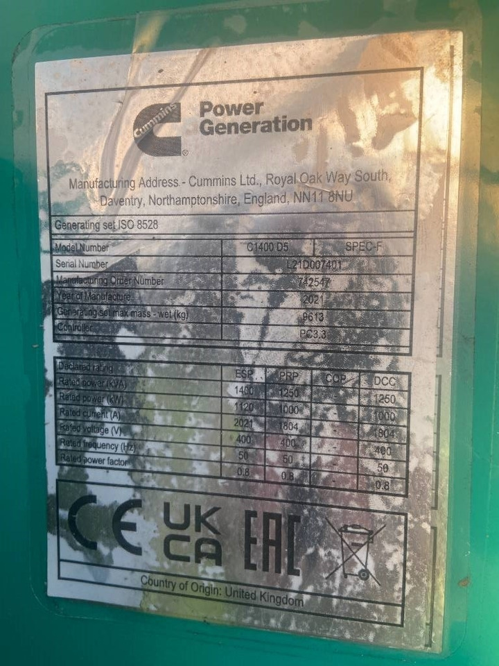Cummins C1400D5 - 1.400 kVA Generator - DPX-18532-O - Generador industriale: foto 3 Cummins C1400D5 - 1.400 kVA Generator - DPX-18532-O - Generador industriale: foto 3
