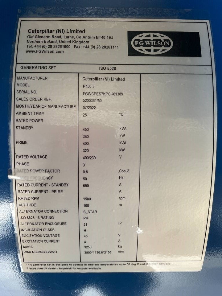 FG Wilson P450-3 - 450 kVA Open Genset - DPX-16018-O - Generador industriale: foto 4 FG Wilson P450-3 - 450 kVA Open Genset - DPX-16018-O - Generador industriale: foto 4