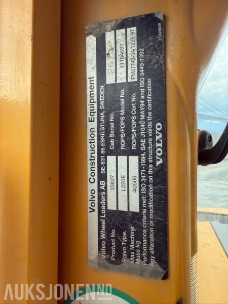 2005 Volvo L220E HJULLASTER - 15364 Timer - Cargadora de ruedas: foto 5 2005 Volvo L220E HJULLASTER - 15364 Timer - Cargadora de ruedas: foto 5