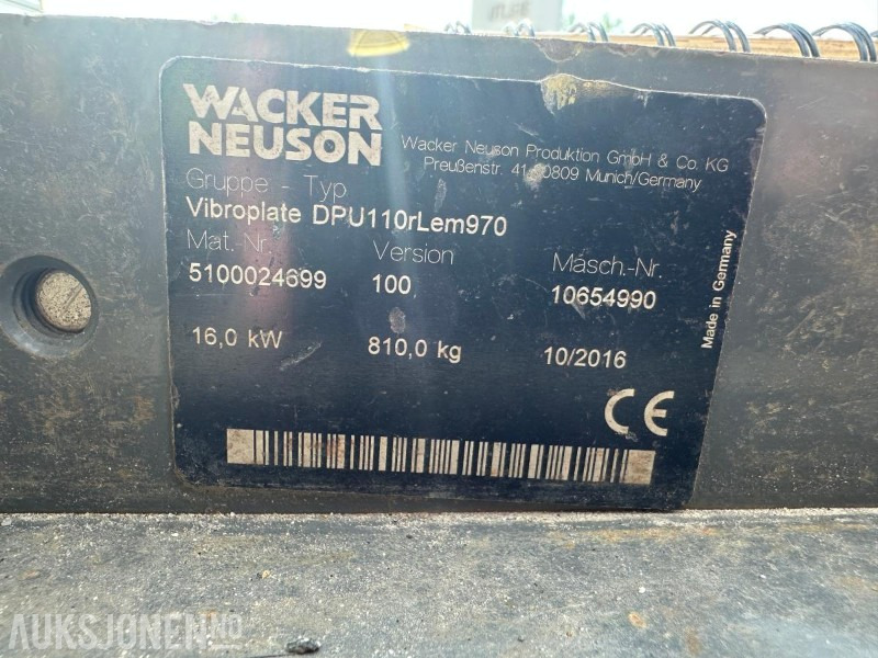 2016 Wacker Neuson DPU110rLem970 - 142 timer - VIBROPLATE - Rodillo: foto 2 2016 Wacker Neuson DPU110rLem970 - 142 timer - VIBROPLATE - Rodillo: foto 2