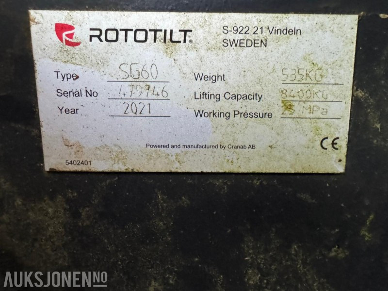 2021 ROTOTILT SG60 SORTERINGSGRIP - S70 FESTE - Implemento para Maquinaria de construcción: foto 5 2021 ROTOTILT SG60 SORTERINGSGRIP - S70 FESTE - Implemento para Maquinaria de construcción: foto 5