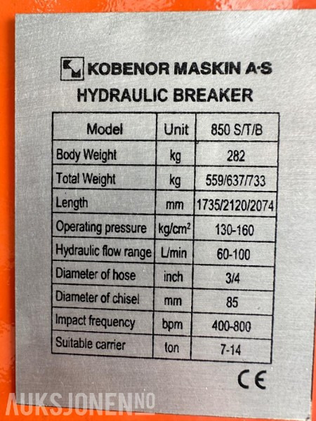 Ny KM 850 Pigghammer CE merket med garanti (s50) - Implemento para Maquinaria de construcción: foto 3 Ny KM 850 Pigghammer CE merket med garanti (s50) - Implemento para Maquinaria de construcción: foto 3
