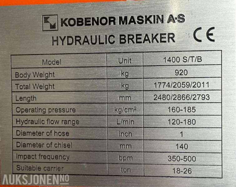 Ny KM 1400 Pigghammer med s70 HK feste - Otros maquinaria: foto 5 Ny KM 1400 Pigghammer med s70 HK feste - Otros maquinaria: foto 5