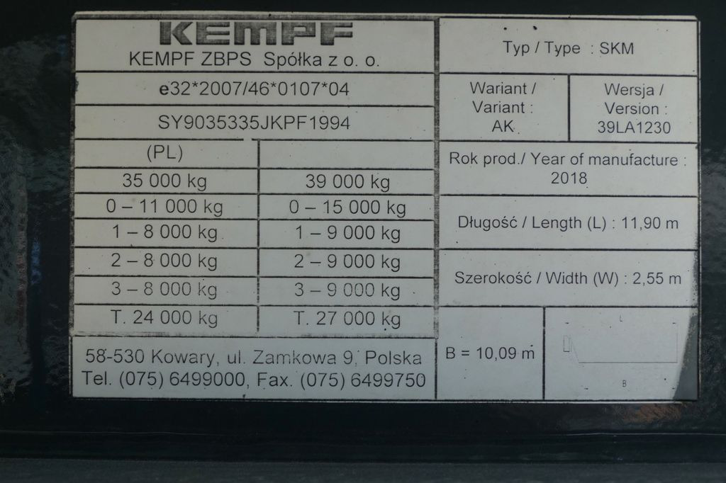 Semirremolque lona Kempf WYWROTKA 60m3 / 2018 ROK / KLAPO DRZWI / OŚ PODN: foto 19