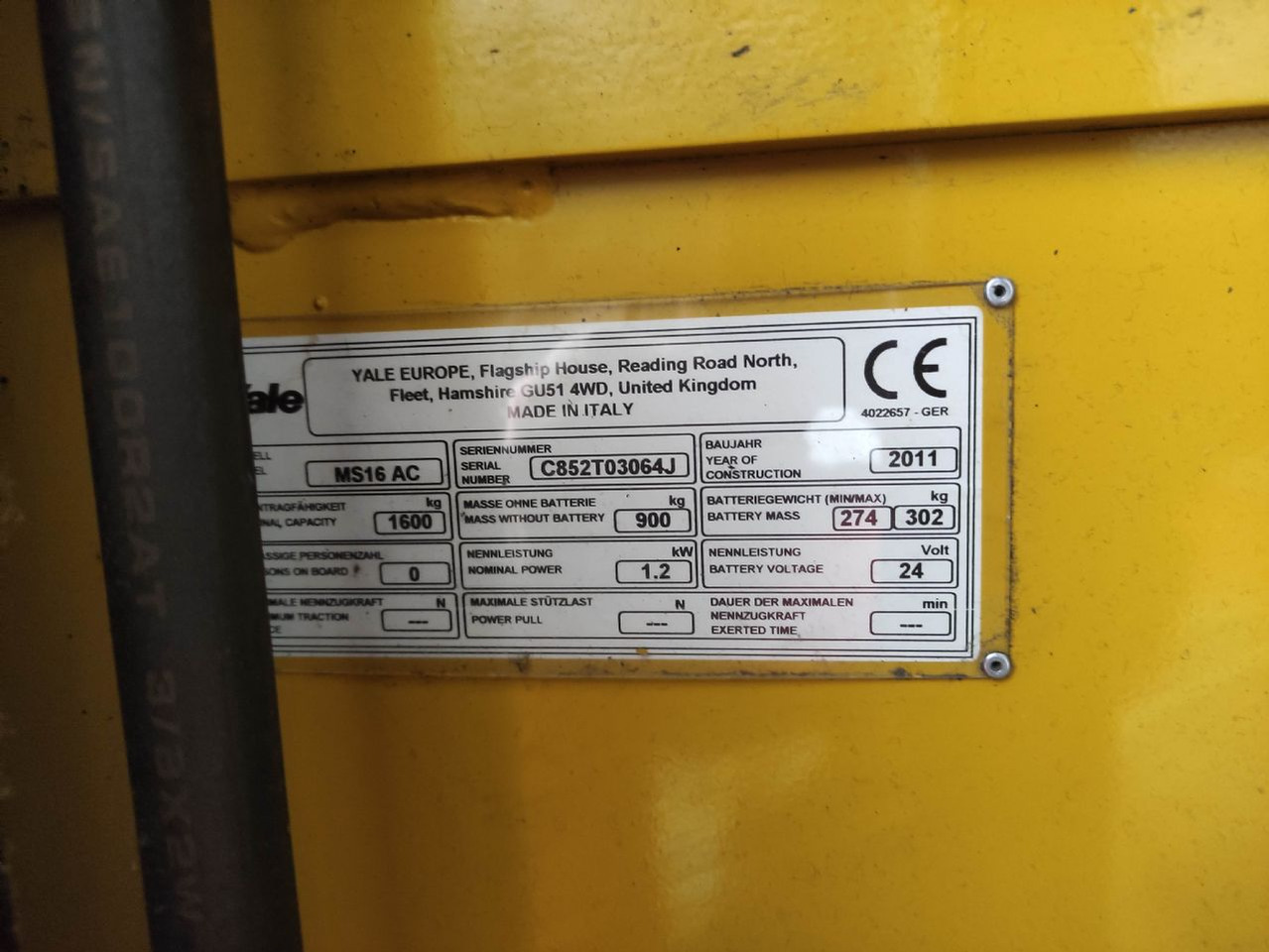 Yale MS16AC - Apilador: foto 5 Yale MS16AC - Apilador: foto 5
