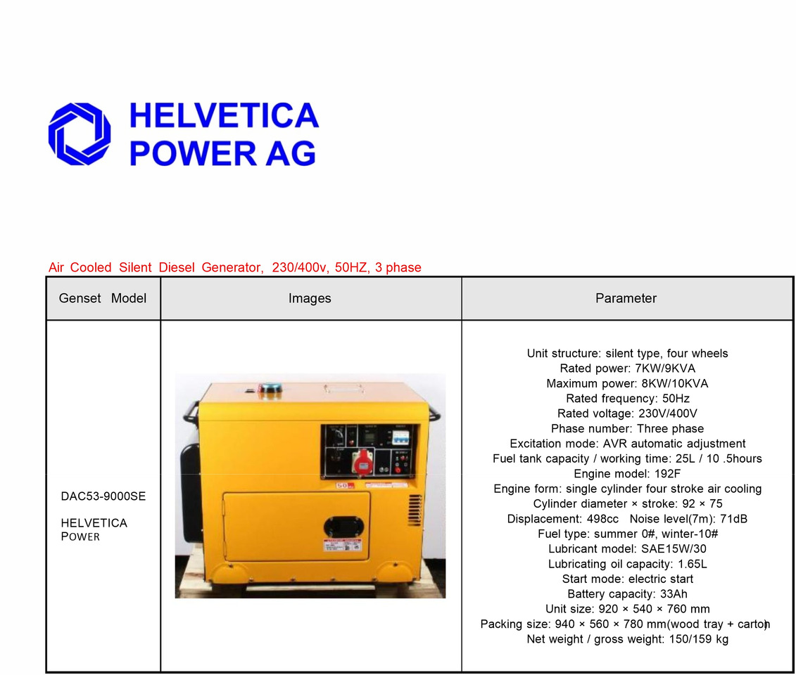 HELVETICA POWER 9KVA Dieselgenerator mit E-Start - Generador industriale: foto 2 HELVETICA POWER 9KVA Dieselgenerator mit E-Start - Generador industriale: foto 2