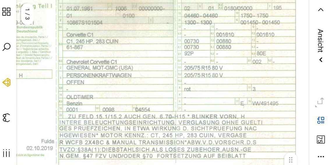 Descapotable Corvette C1 Corvette H -Zulassung: foto 14 Descapotable Corvette C1 Corvette H -Zulassung: foto 14