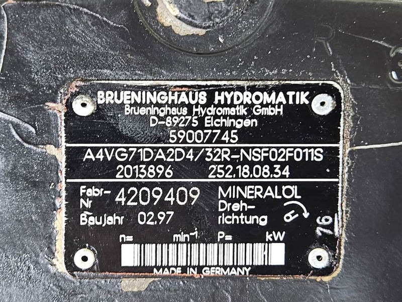Brueninghaus Hydromatik A4VG71DA2D4/32R-Drive pump/Fahrpumpe - Hidráulica para Maquinaria de construcción: foto 4 Brueninghaus Hydromatik A4VG71DA2D4/32R-Drive pump/Fahrpumpe - Hidráulica para Maquinaria de construcción: foto 4