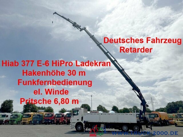 Mercedes-Benz Actros 3244 Hiab 377 FlyJib+ Winde Hakenhöhe 30m - Camión caja abierta, Camión grúa: foto 1 Mercedes-Benz Actros 3244 Hiab 377 FlyJib+ Winde Hakenhöhe 30m - Camión caja abierta, Camión grúa: foto 1