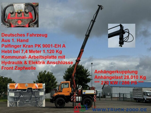 Unimog U400 4x4 PK9001 5.+6.Steuerkreis Zapfwelle 286PS - Camión caja abierta, Camión grúa: foto 1 Unimog U400 4x4 PK9001 5.+6.Steuerkreis Zapfwelle 286PS - Camión caja abierta, Camión grúa: foto 1