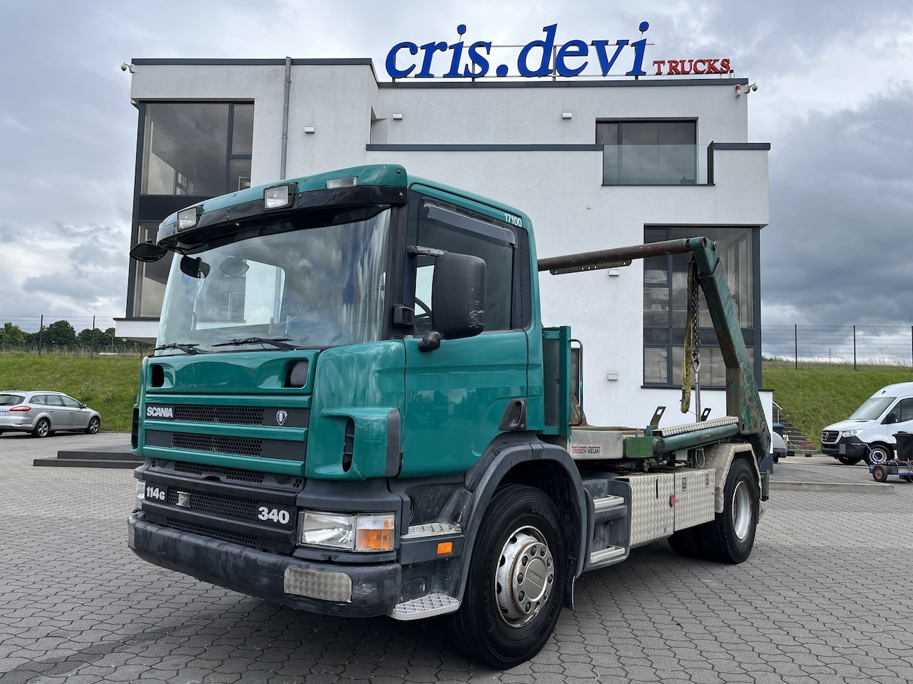 Scania P114 340 4x2 Trösch Absetzkipper Retarder AHK - Camión portacontenedor de cadenas: foto 1 Scania P114 340 4x2 Trösch Absetzkipper Retarder AHK - Camión portacontenedor de cadenas: foto 1