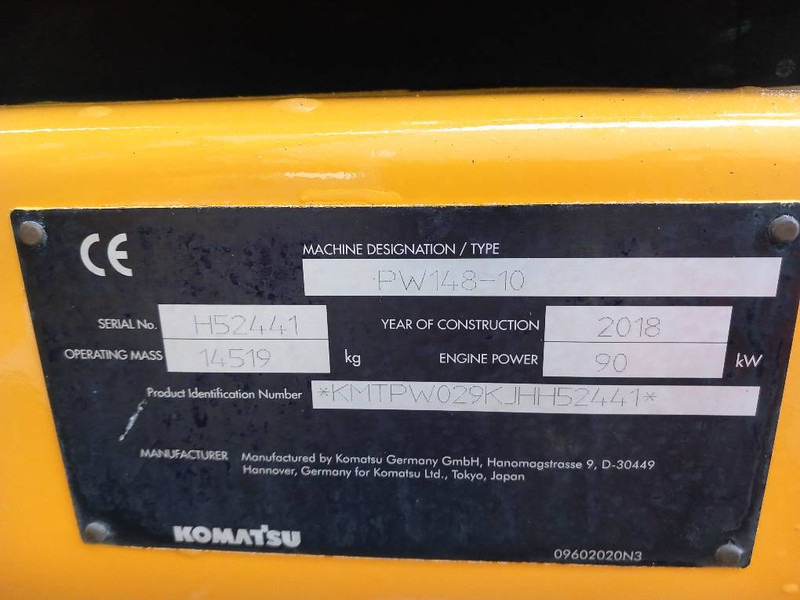 Komatsu PW148-10 - Excavadora de ruedas: foto 4 Komatsu PW148-10 - Excavadora de ruedas: foto 4
