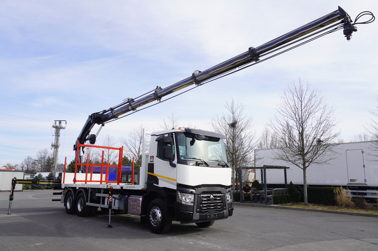 Camión forestal, Camión grúa para transporte de madera RENAULT C430 / HIAB 244 EP-5 HIDUO crane 8400 kg 15 m / Platform with stanchions: foto 15