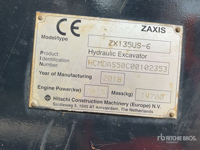 2018 Hitachi ZX135US-6 Long Reach Tracked Excavator - Excavadora de cadenas: foto 3 2018 Hitachi ZX135US-6 Long Reach Tracked Excavator - Excavadora de cadenas: foto 3