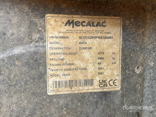 2021 Mecalac 6MDX Cabbed 6 Ton Dumper - Dúmper: foto 1 2021 Mecalac 6MDX Cabbed 6 Ton Dumper - Dúmper: foto 1