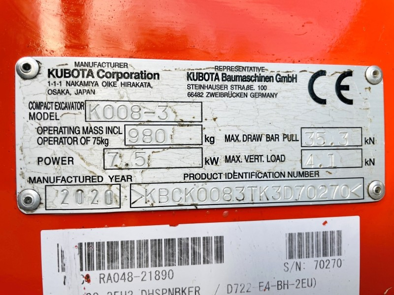 Kubota K008-3 (3727) - Miniexcavadora: foto 3 Kubota K008-3 (3727) - Miniexcavadora: foto 3