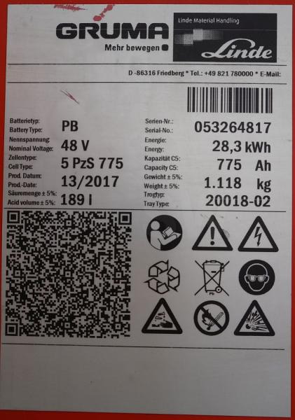 GRUMA 48 Volt 5 PzS 775 Ah - Acumulador para Equipo de manutención: foto 5 GRUMA 48 Volt 5 PzS 775 Ah - Acumulador para Equipo de manutención: foto 5