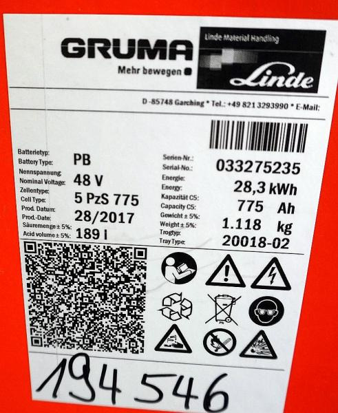GRUMA 48 Volt 5 PzS 775 Ah - Acumulador para Equipo de manutención: foto 5 GRUMA 48 Volt 5 PzS 775 Ah - Acumulador para Equipo de manutención: foto 5