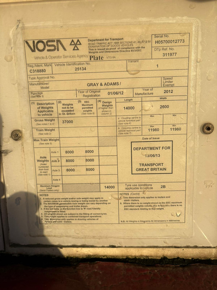 Gray and Adams 2012 SLXE 400 – CBT225ER - Semirremolque frigorífico: foto 2 Gray and Adams 2012 SLXE 400 – CBT225ER - Semirremolque frigorífico: foto 2