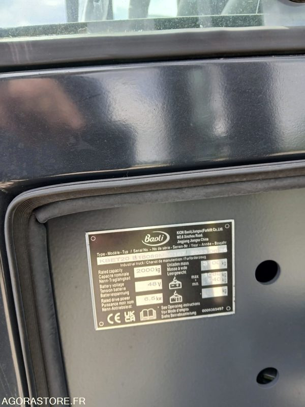 CHARIOT ELEVATEUR ELECTRIQUE BAOLI KBET20N 5500 NEUF - Carretilla elevadora eléctrica: foto 3 CHARIOT ELEVATEUR ELECTRIQUE BAOLI KBET20N 5500 NEUF - Carretilla elevadora eléctrica: foto 3